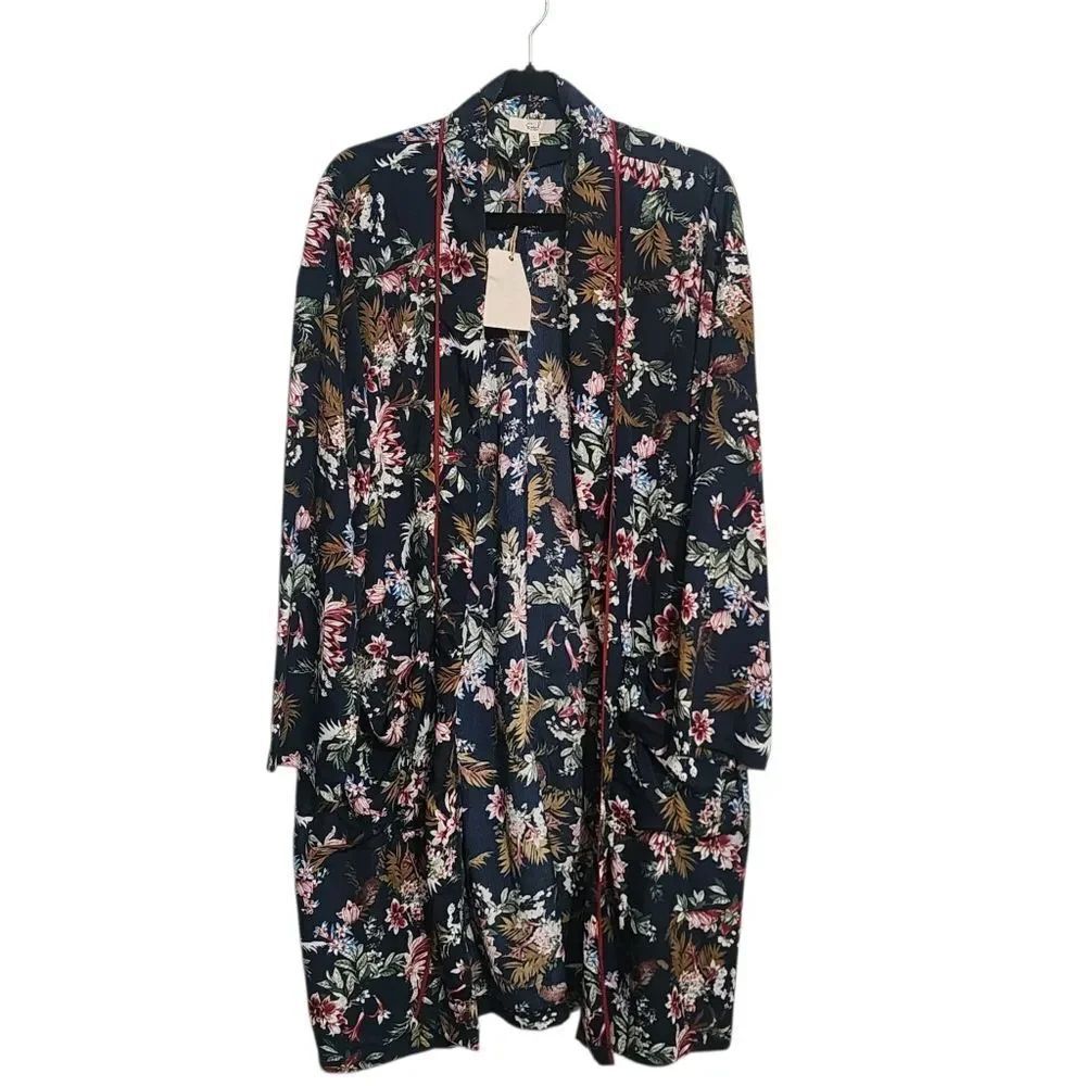 Easel Dark Floral Kimono Duster L Country Western Boho Resort NWT